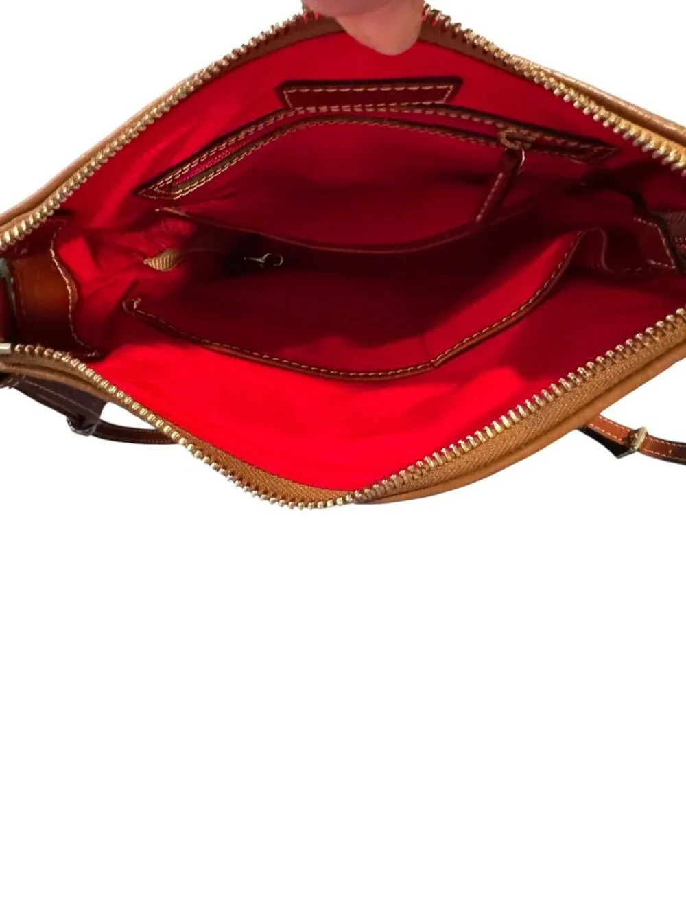 Dooney & Bourke Pebble Grain Leather Crossbody Bag Cognac Letter Carrier EUC